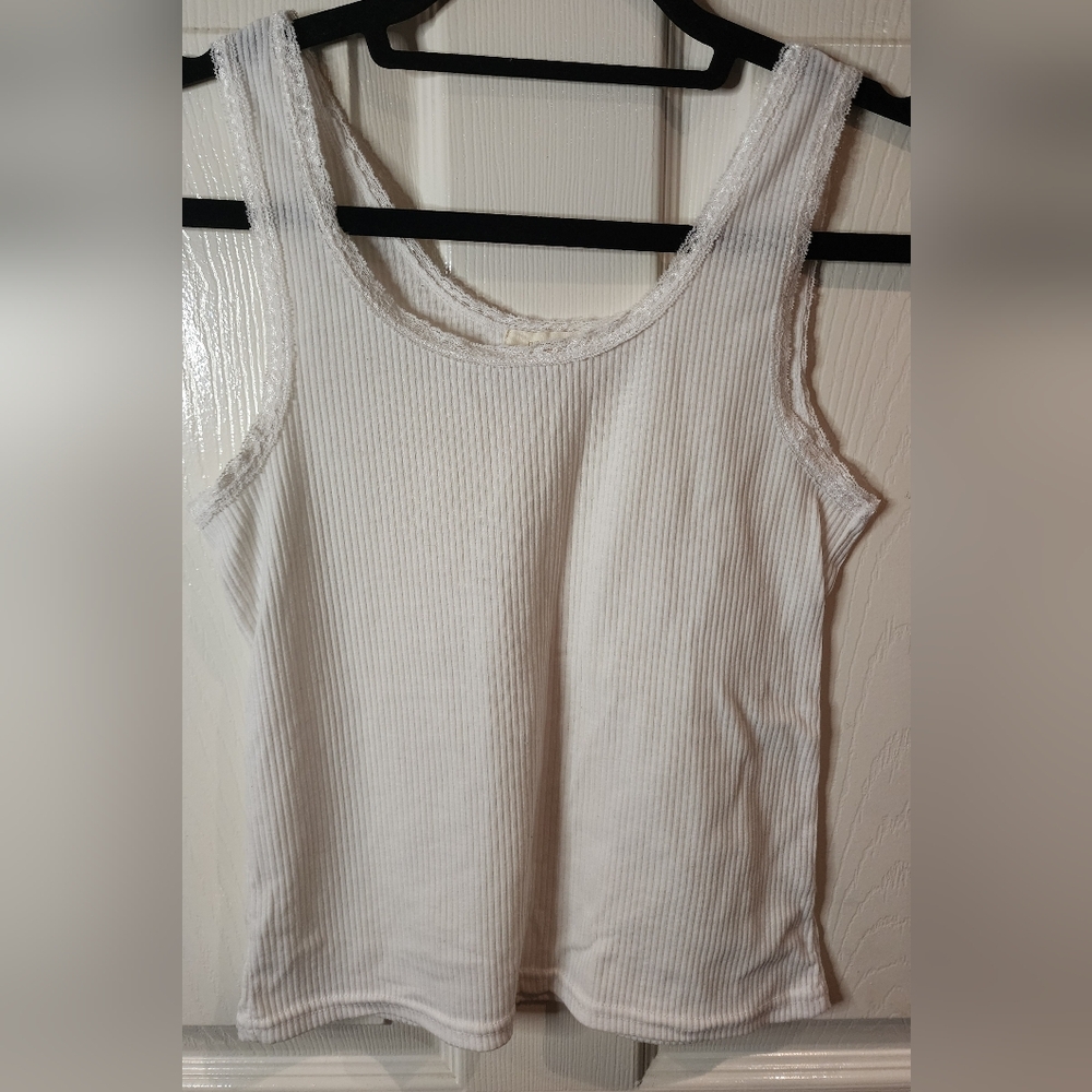 Paper Tee White Ribbed Tank Top Size S